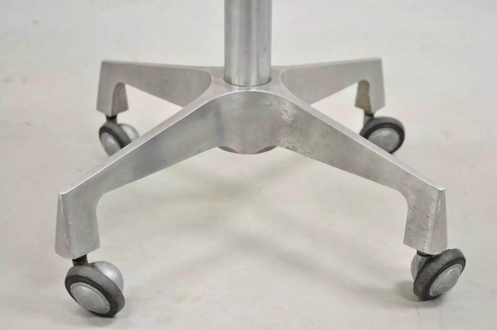 Vintage Industrial Modern Cast Aluminum Adjustable Rolling Medical Dental Stool For Sale 2