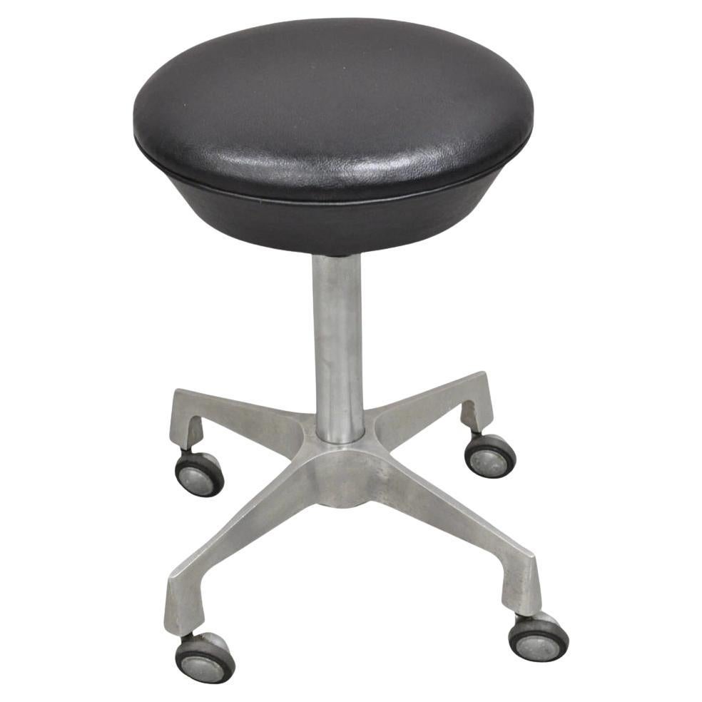 Vintage Industrial Modern Cast Aluminum Adjustable Rolling Medical Dental Stool