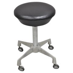 Vintage Industrial Modern Cast Aluminum Adjustable Rolling Medical Dental Stool