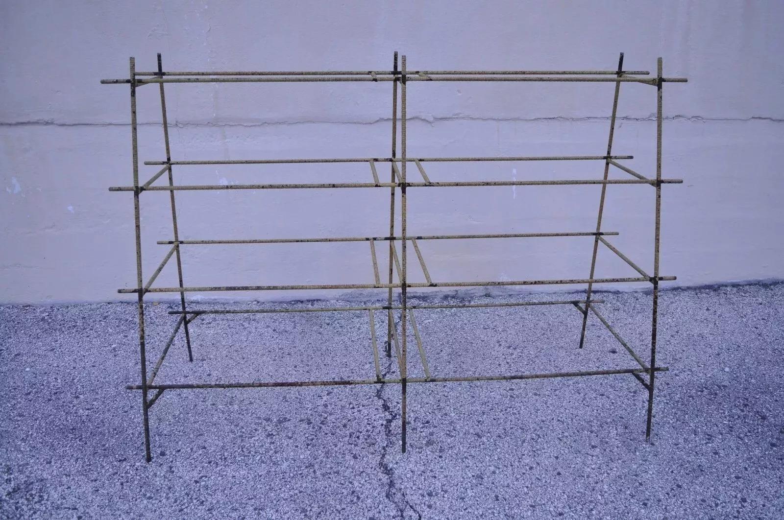 Rusty Display Rack Vintage Industrial Modern Iron Rebar Rusty Yellow Shelf Display ...