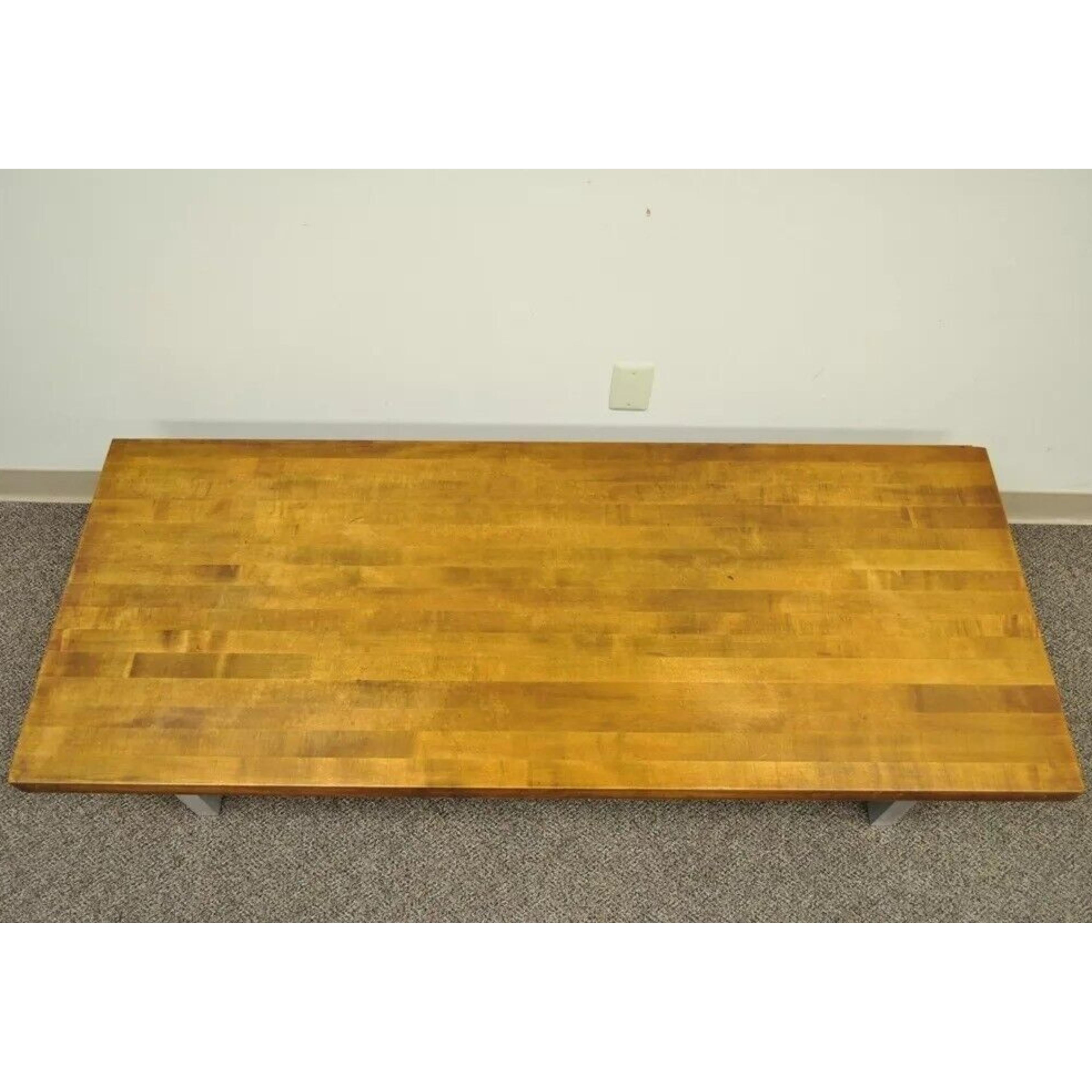 Vintage Industrial Modern Reclaimed Butcher Block Aluminum Base Coffee Table In Good Condition For Sale In Philadelphia, PA