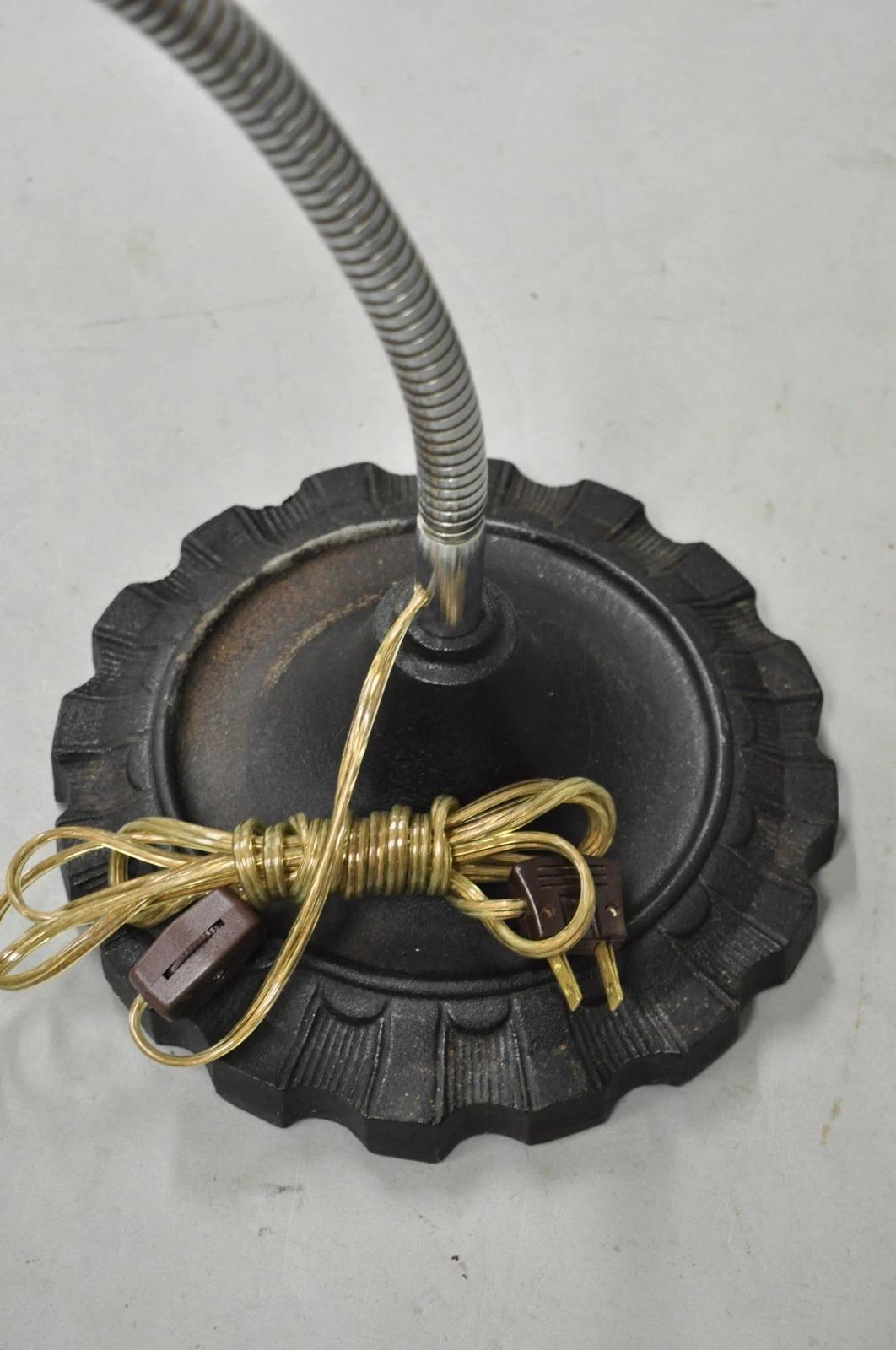 Vintage Industrial Modern Steampunk Cast Iron Gear Gooseneck Task Table Lamp For Sale 5