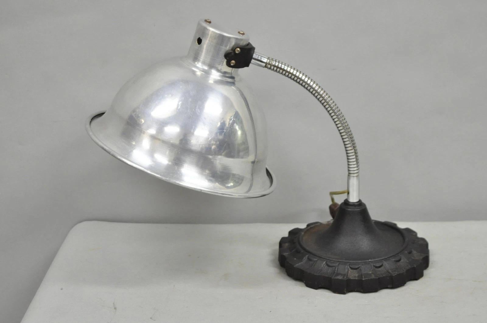 Vintage Industrial Modern Steampunk Cast Iron Gear Gooseneck Task Table Lamp For Sale 7