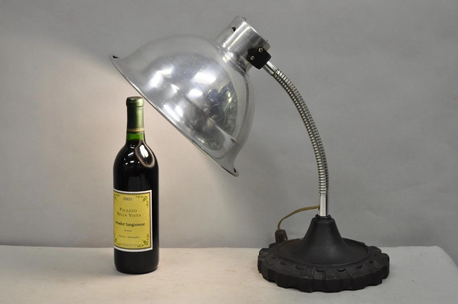 Vintage Industrial Modern Steampunk Cast Iron Gear Gooseneck Task Table Lamp. Circa Mid 20th Century. Measurements: 18