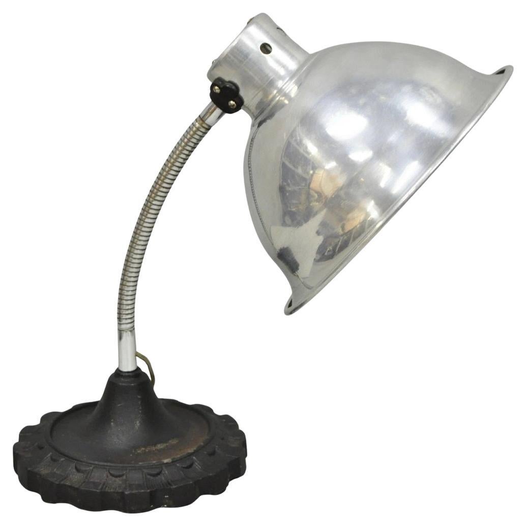 Vintage Industrial Modern Steampunk Cast Iron Gear Gooseneck Task Table Lamp For Sale
