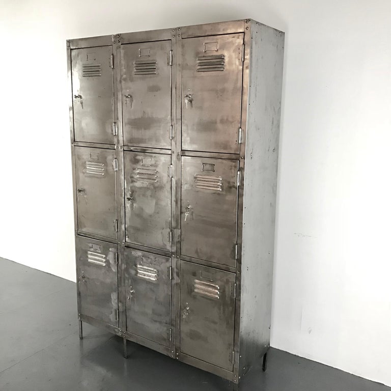 Vintage Industrial Nine Compartment Stripped and Polished Steel School