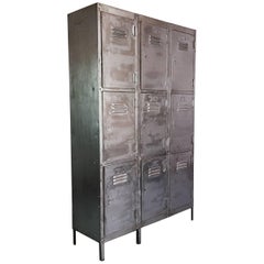 Vintage Industrial Nine Compartment Stripped and Polished Steel School Locker