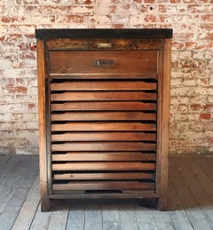 Vintage Industrial Oak & Steel Storage Island
