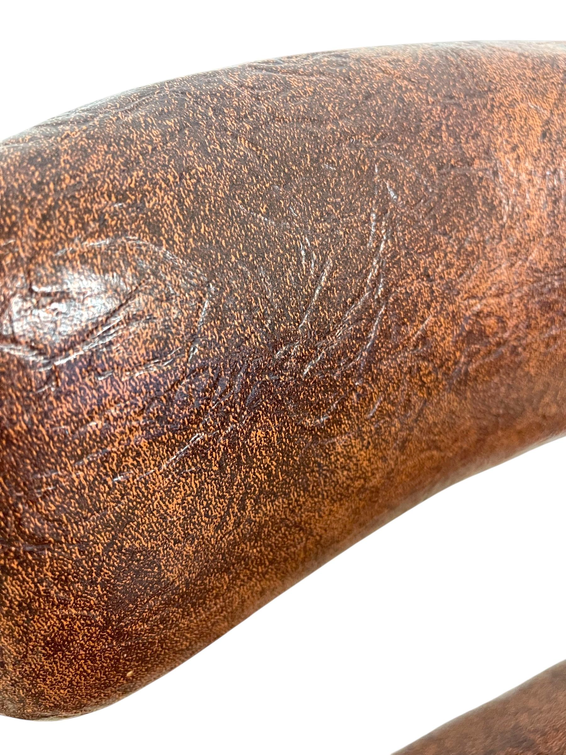 Sedia da ufficio industriale vintage con rivestimento marrone e base in metallo con rotelle in vendita 2