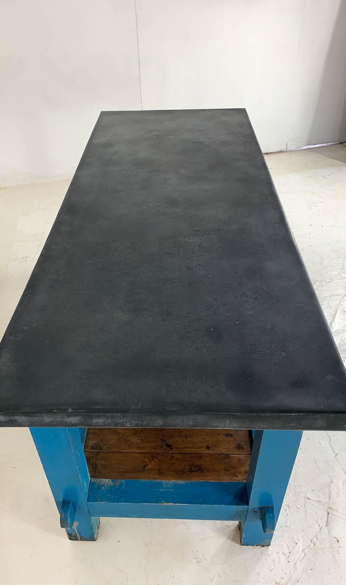 Vintage Industrial Painted Pine 'Potting Board' Table Workbench with Zinc Top 2