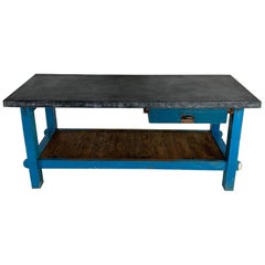 Retro Industrial Painted Pine 'Potting Board' Table Workbench with Zinc Top