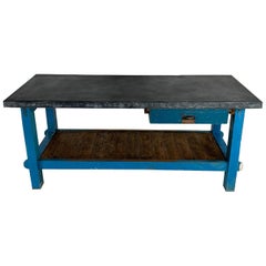 Retro Industrial Painted Pine 'Potting Board' Table Workbench with Zinc Top