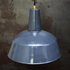 Vintage Industrial Pendant Light, Blue Enamel, Mid-20th Century Design