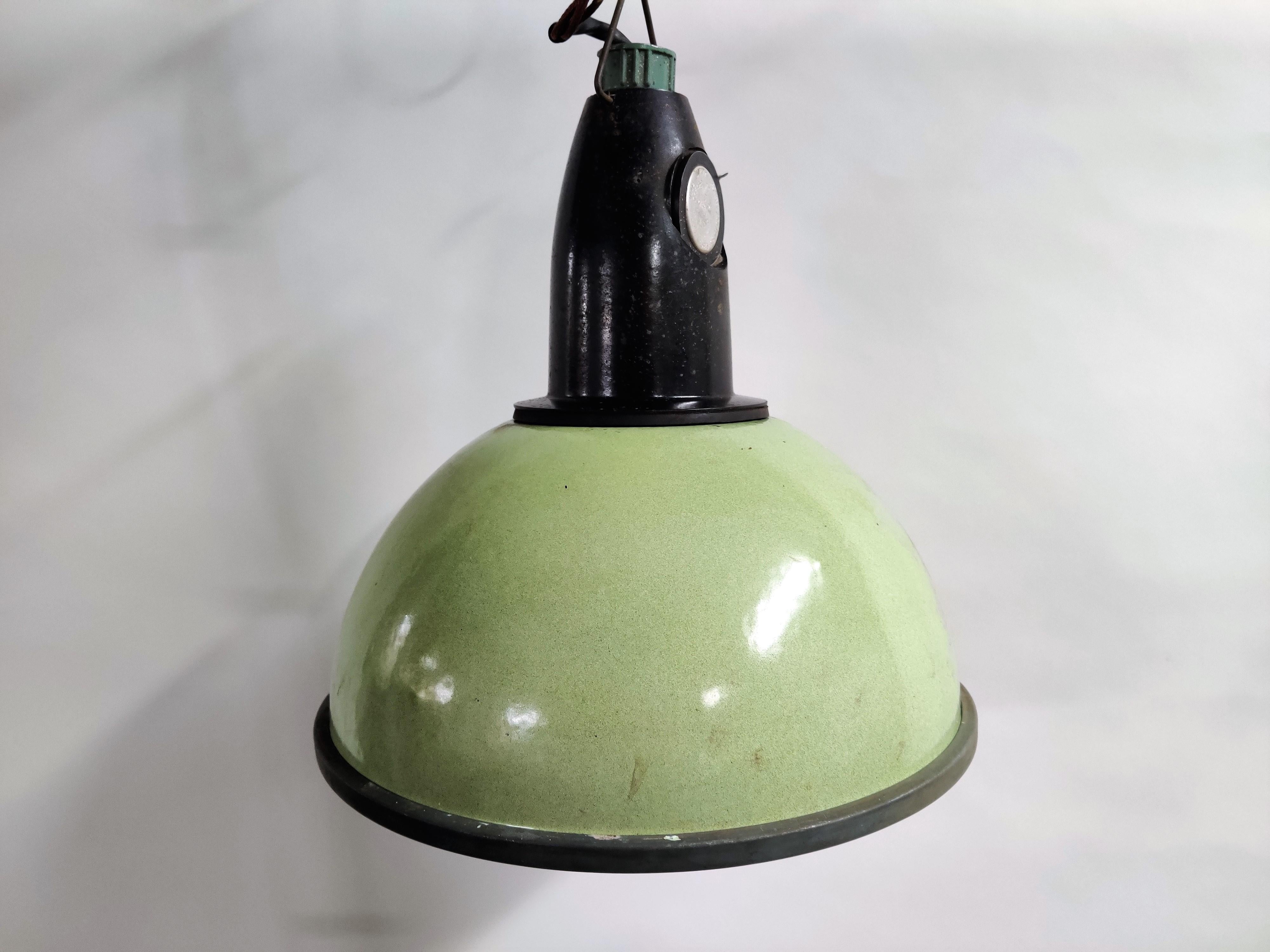 Enamel Vintage Industrial Pendant Lights with Glass '3 Available', 1960s