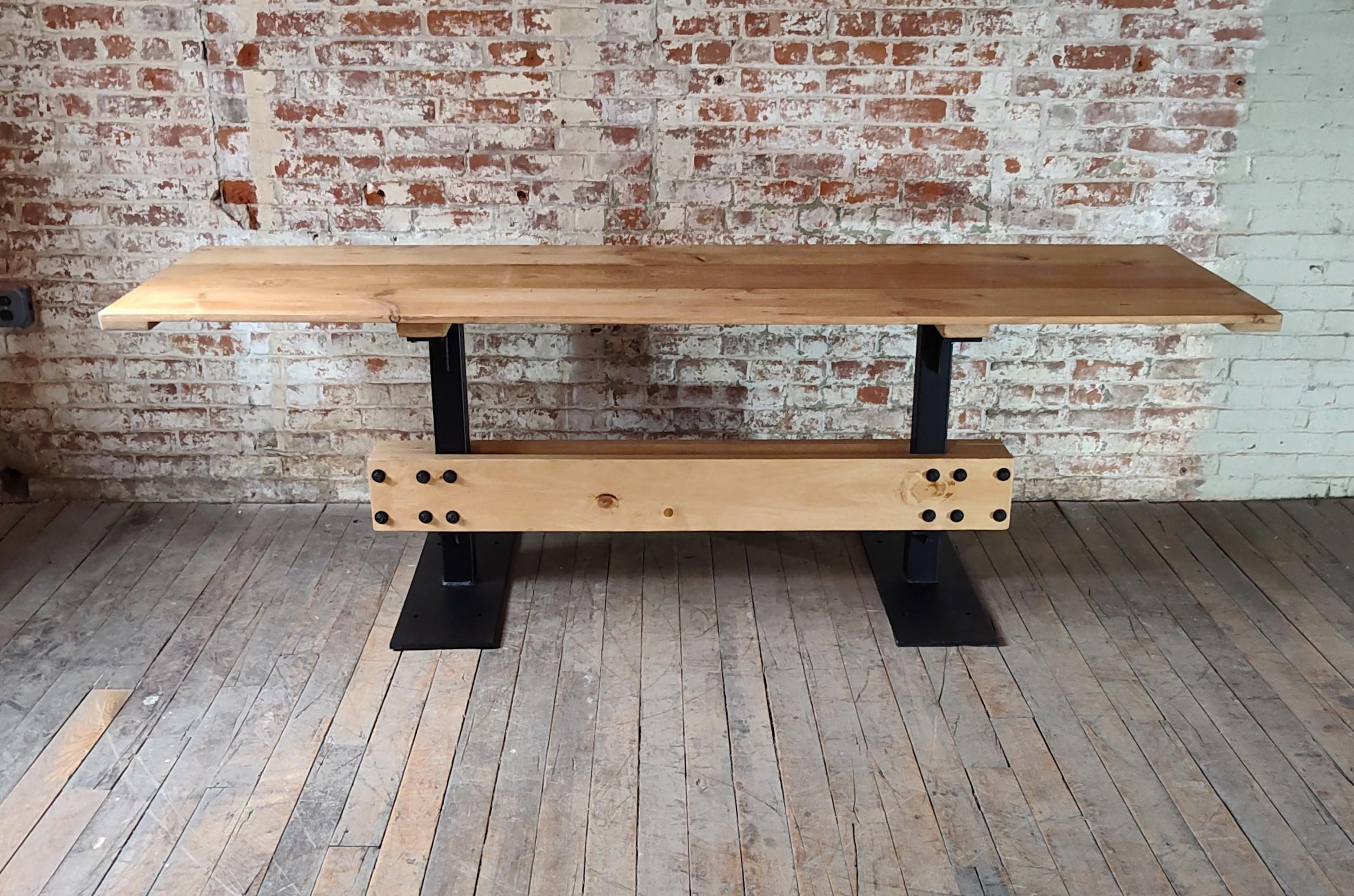 American Vintage Industrial Pine Dining Table For Sale