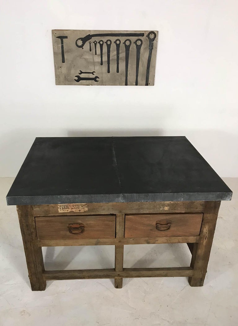 Vintage Industrial Pine Printers Table Zinc Top Kitchen ...