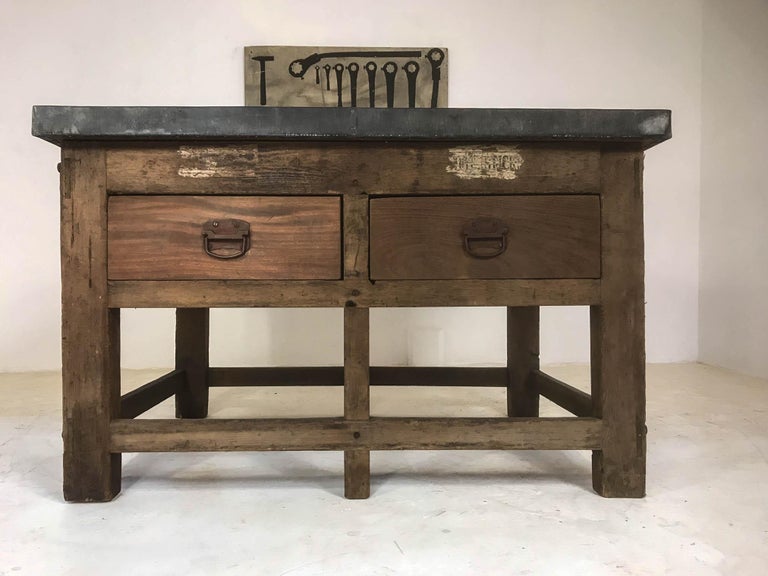 Vintage Industrial Pine Printers Table Zinc Top Kitchen ...