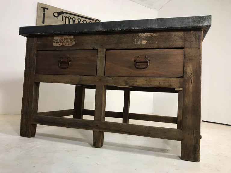Vintage Industrial Pine Printers Table Zinc Top Kitchen ...