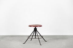 Vintage Industrial Polish Factory Metal & Wood Swivel Stool, 1950s