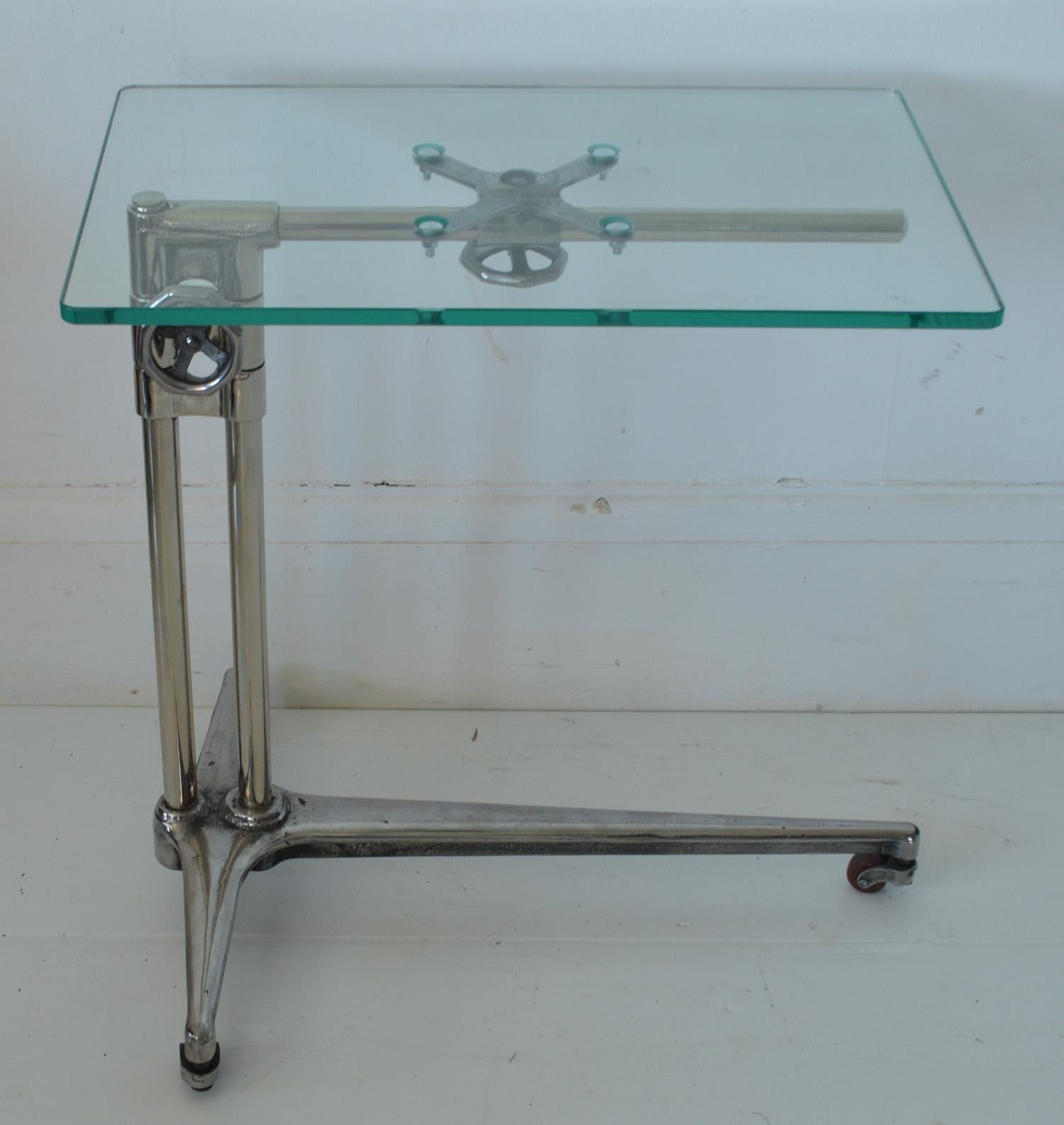  Vintage Industrial Polished Metal Adjustable High to Low Table, English, 1940s In Good Condition In St Annes, Lancashire