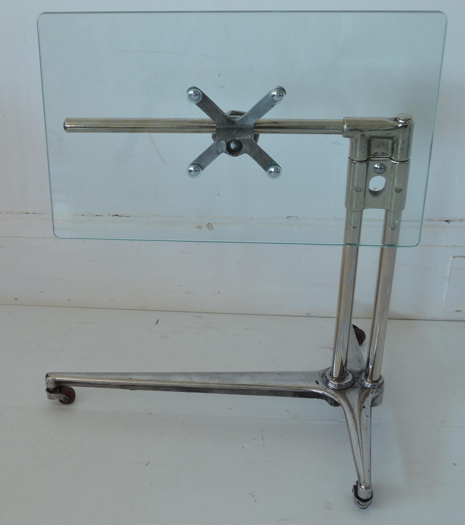 Steel  Vintage Industrial Polished Metal Adjustable High to Low Table, English, 1940s