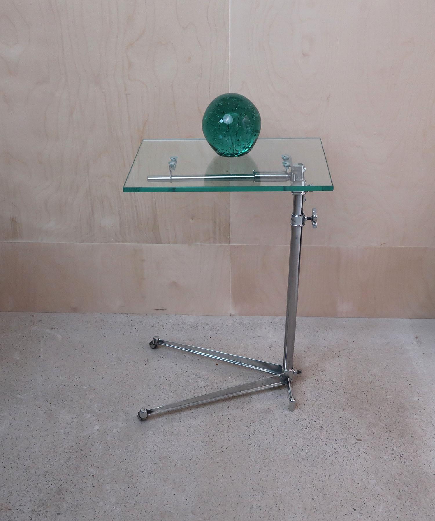 Vintage Industrial Polished Metal Adjustable Side Table, English, 1940s In Good Condition In St Annes, Lancashire