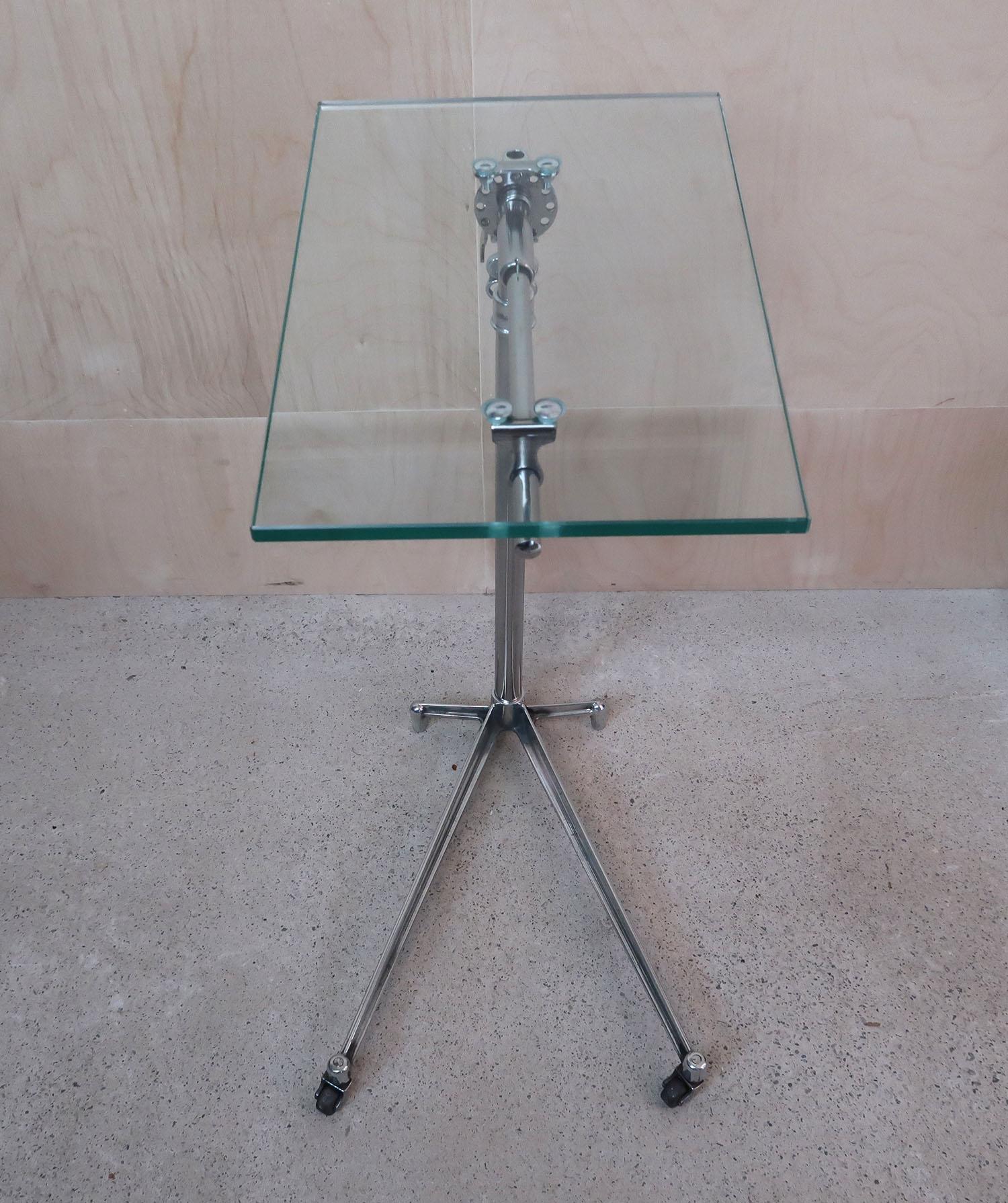 Steel Vintage Industrial Polished Metal Adjustable Side Table, English, 1940s