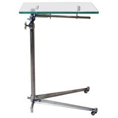 Mesa auxiliar vintage industrial de metal pulido ajustable, inglesa, años 40