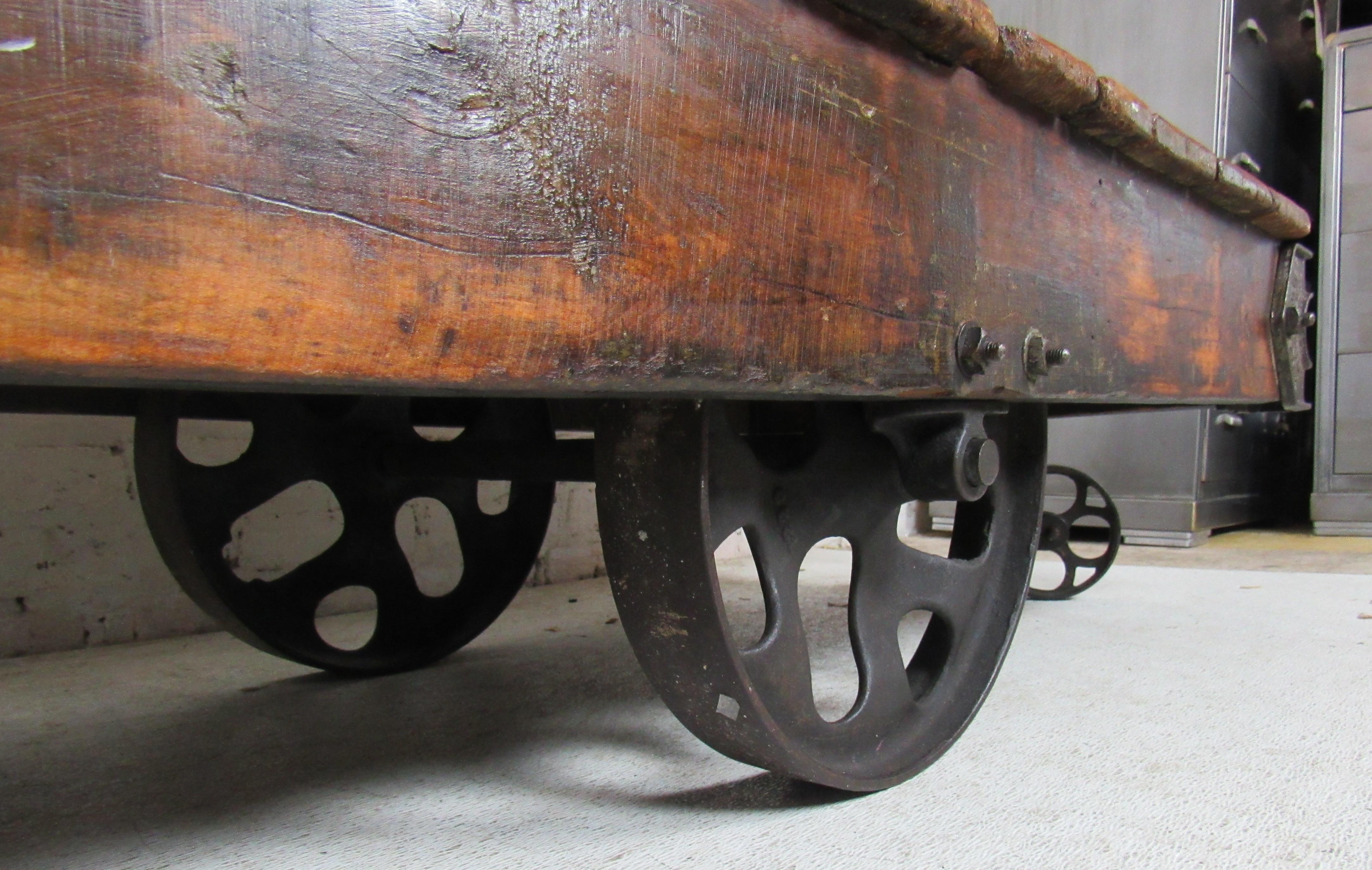 Vintage Industrial Railroad Cart Coffee Table 5