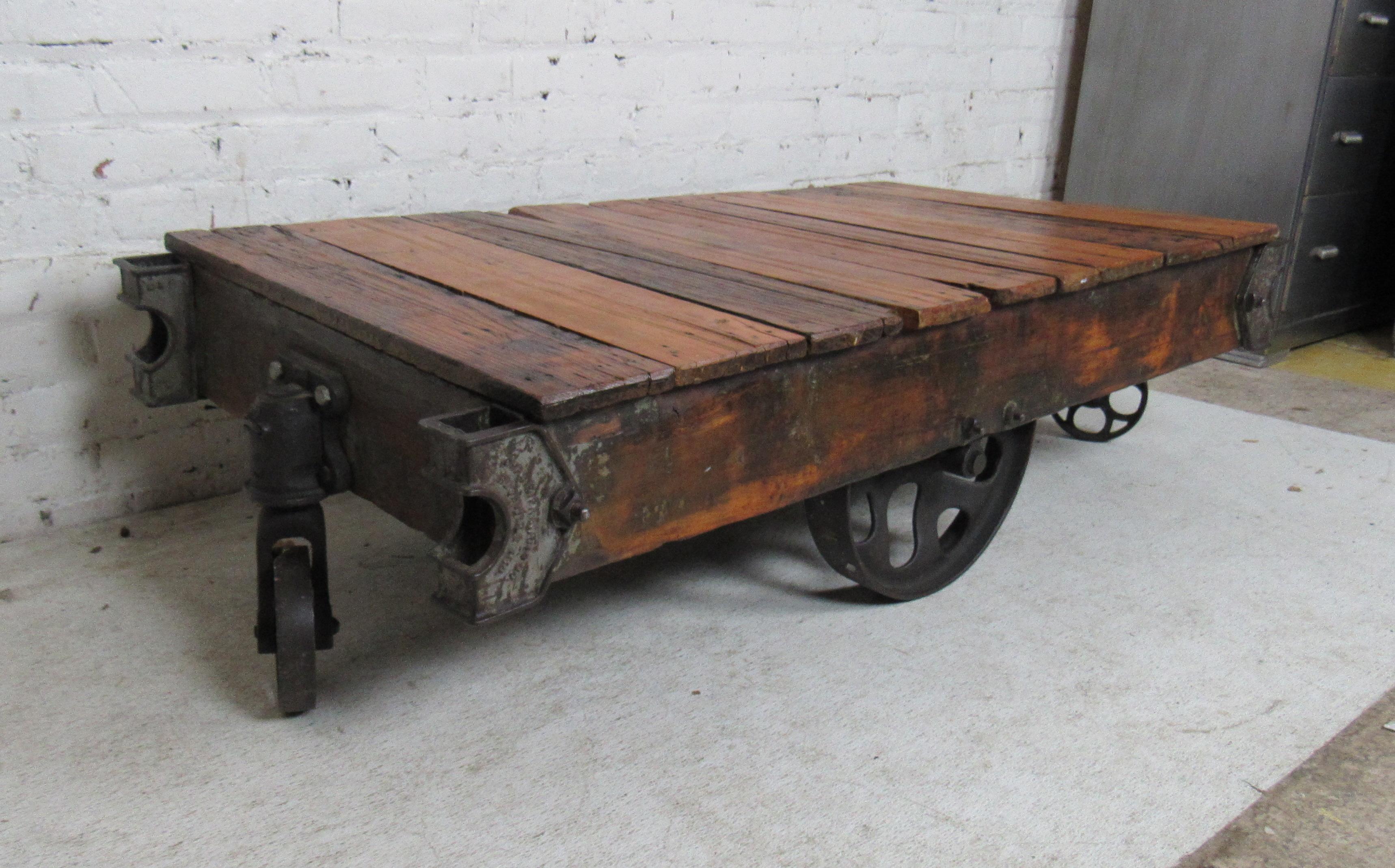 20th Century Vintage Industrial Railroad Cart Coffee Table