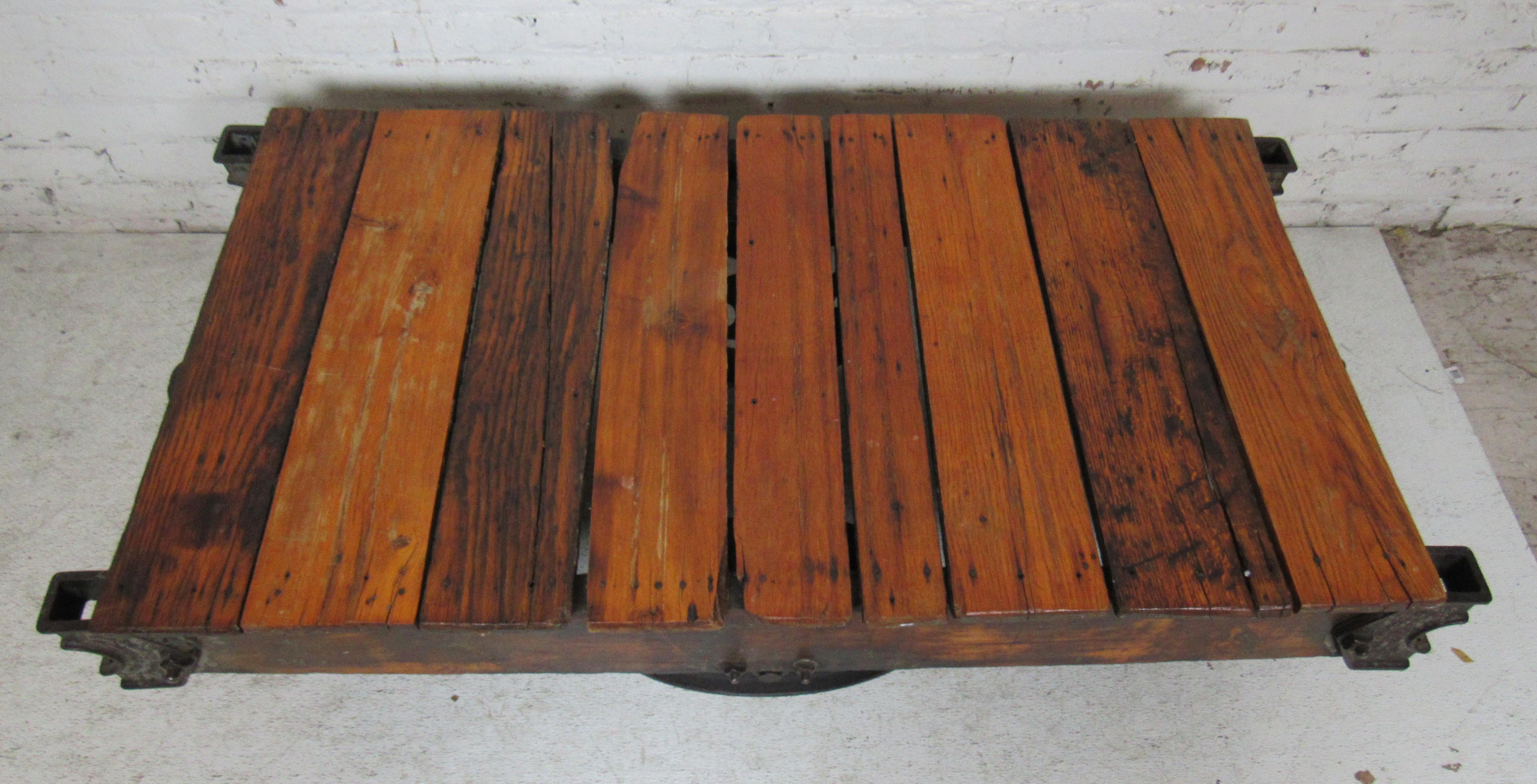 Vintage Industrial Railroad Cart Coffee Table 1