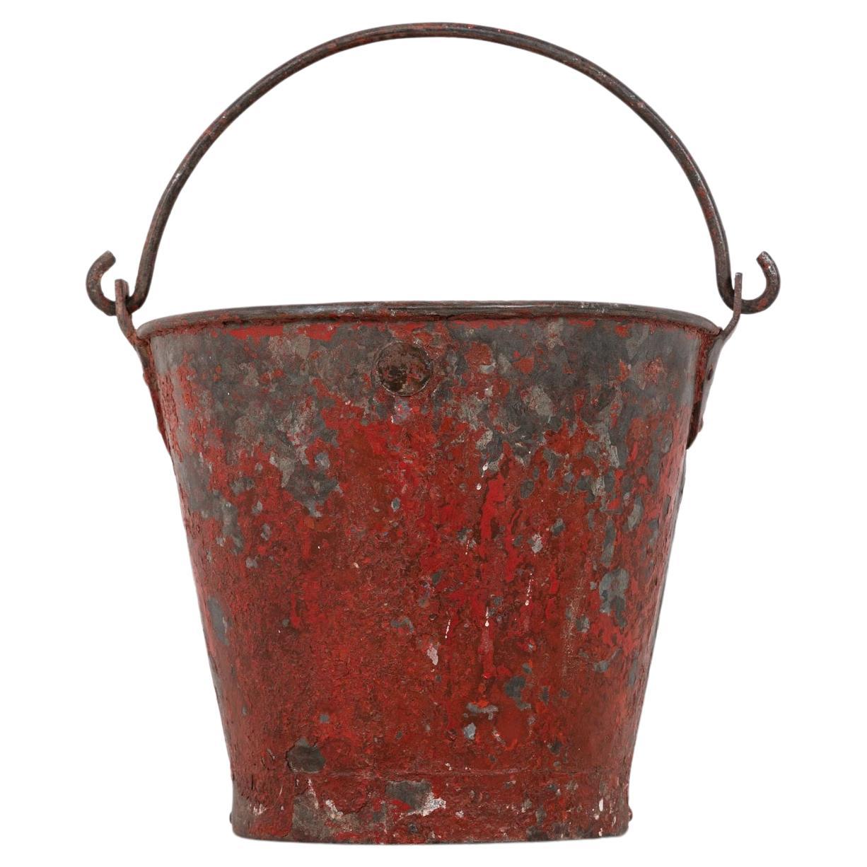 Vintage Industrial Red Hand Painted Fire Bucket. c.1950