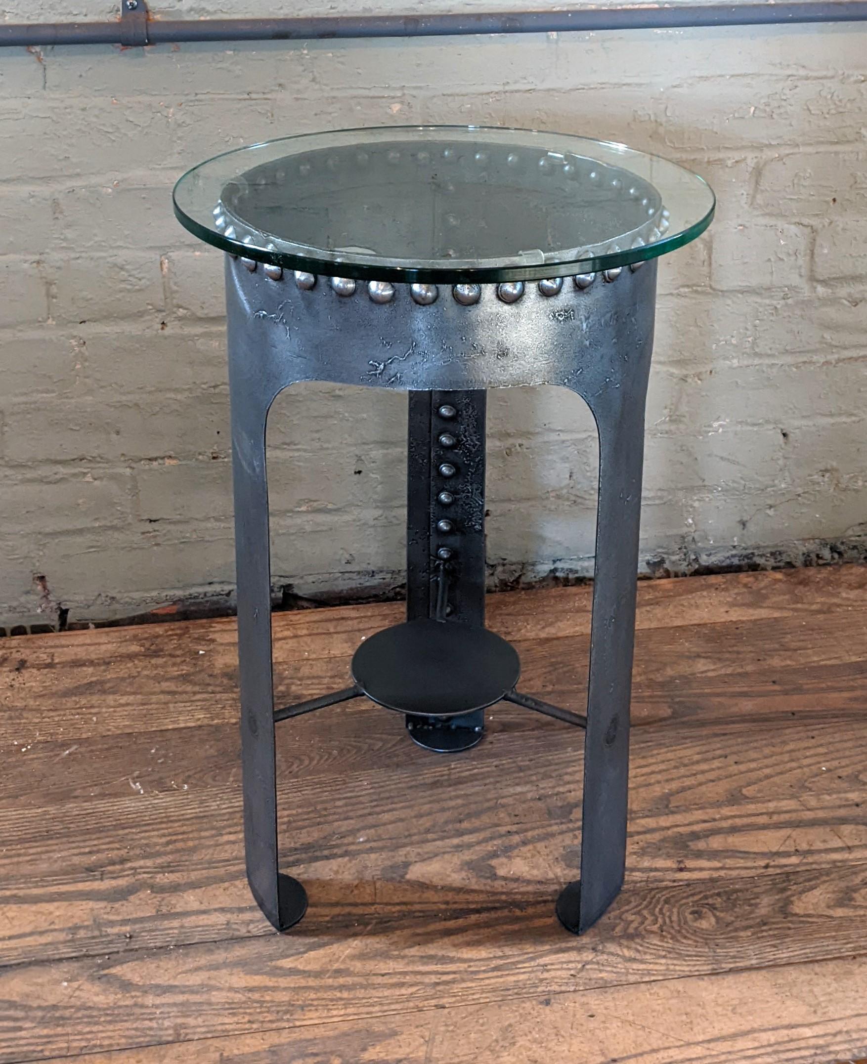 American Vintage Industrial Riveted Tank Table For Sale