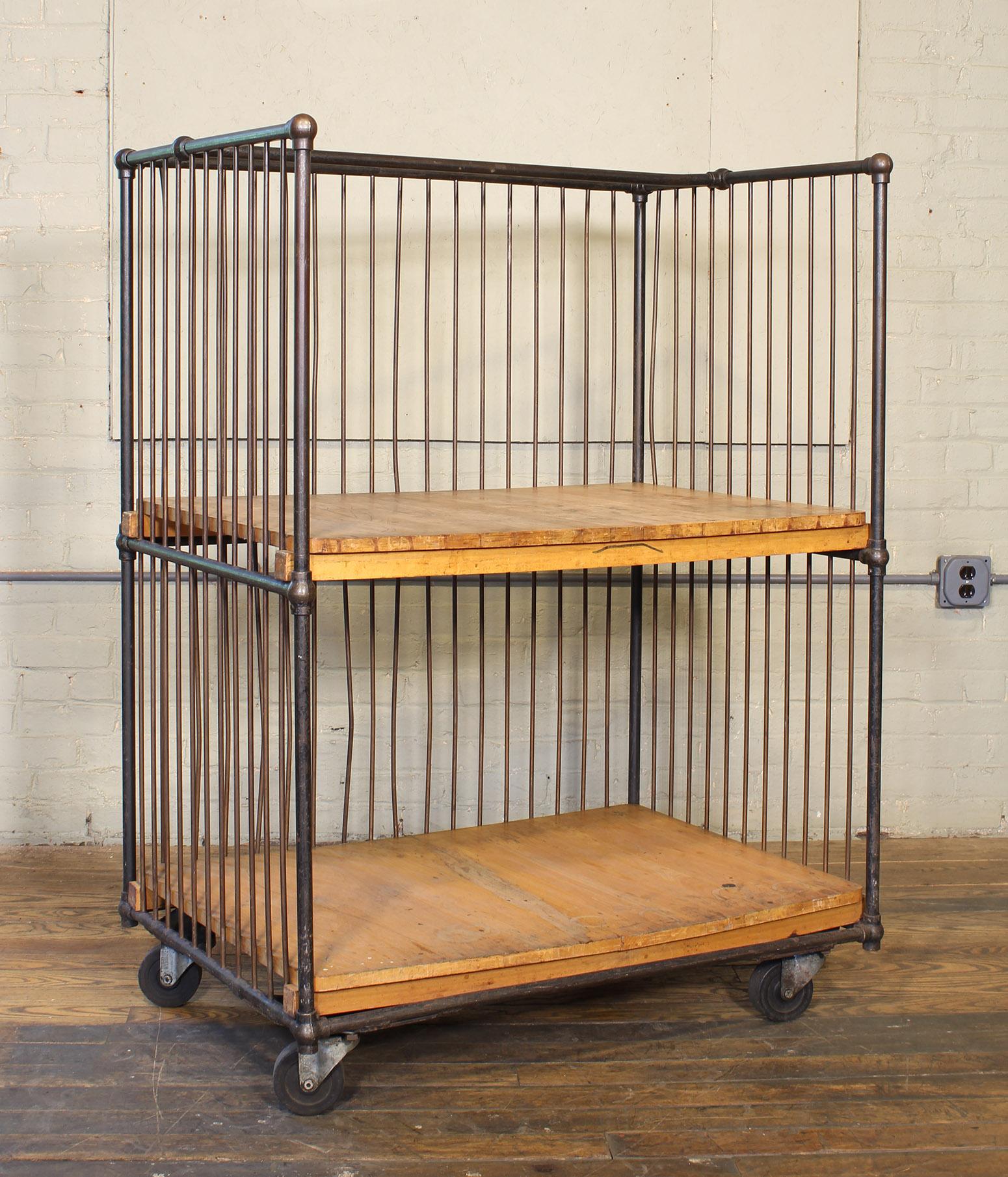 Vintage Industrial Rolling Bindery Cart - Wood and Steel Two-Tier  For Sale 8