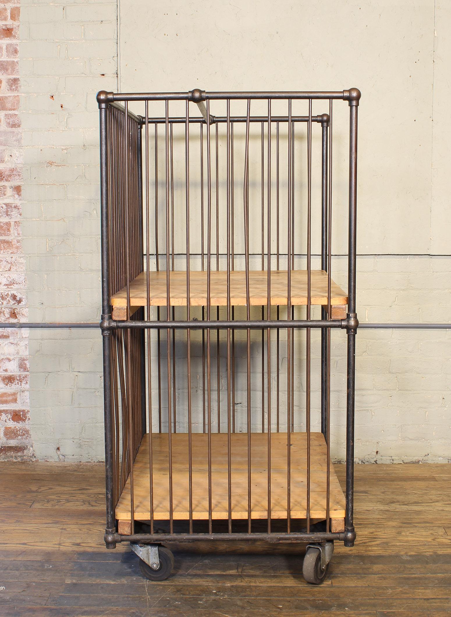 Vintage Industrial Rolling Bindery Cart - Wood and Steel Two-Tier 9