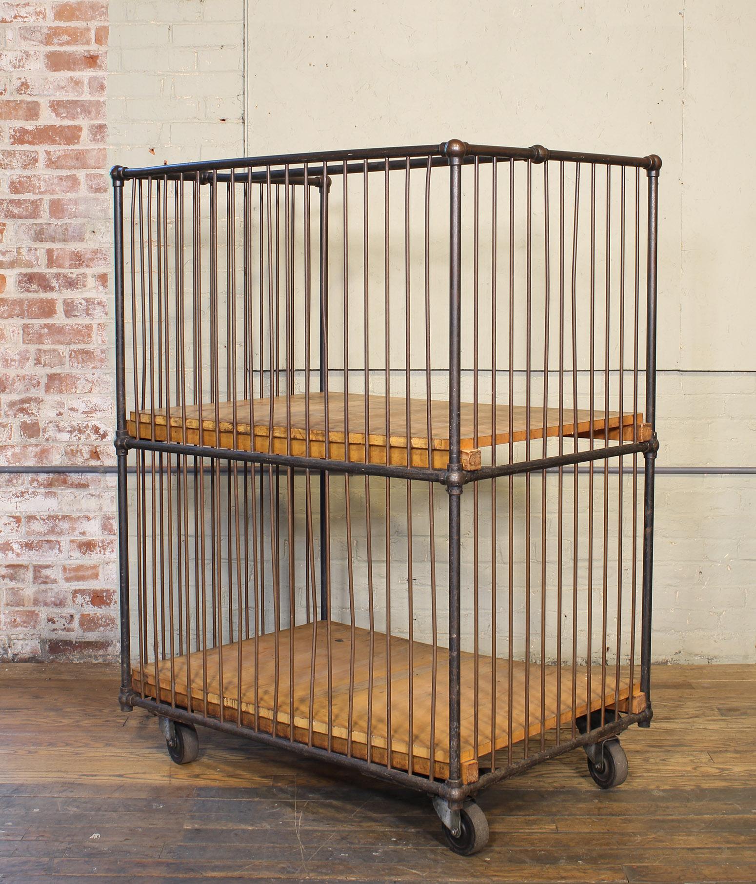 Vintage Industrial Rolling Bindery Cart - Wood and Steel Two-Tier  For Sale 10