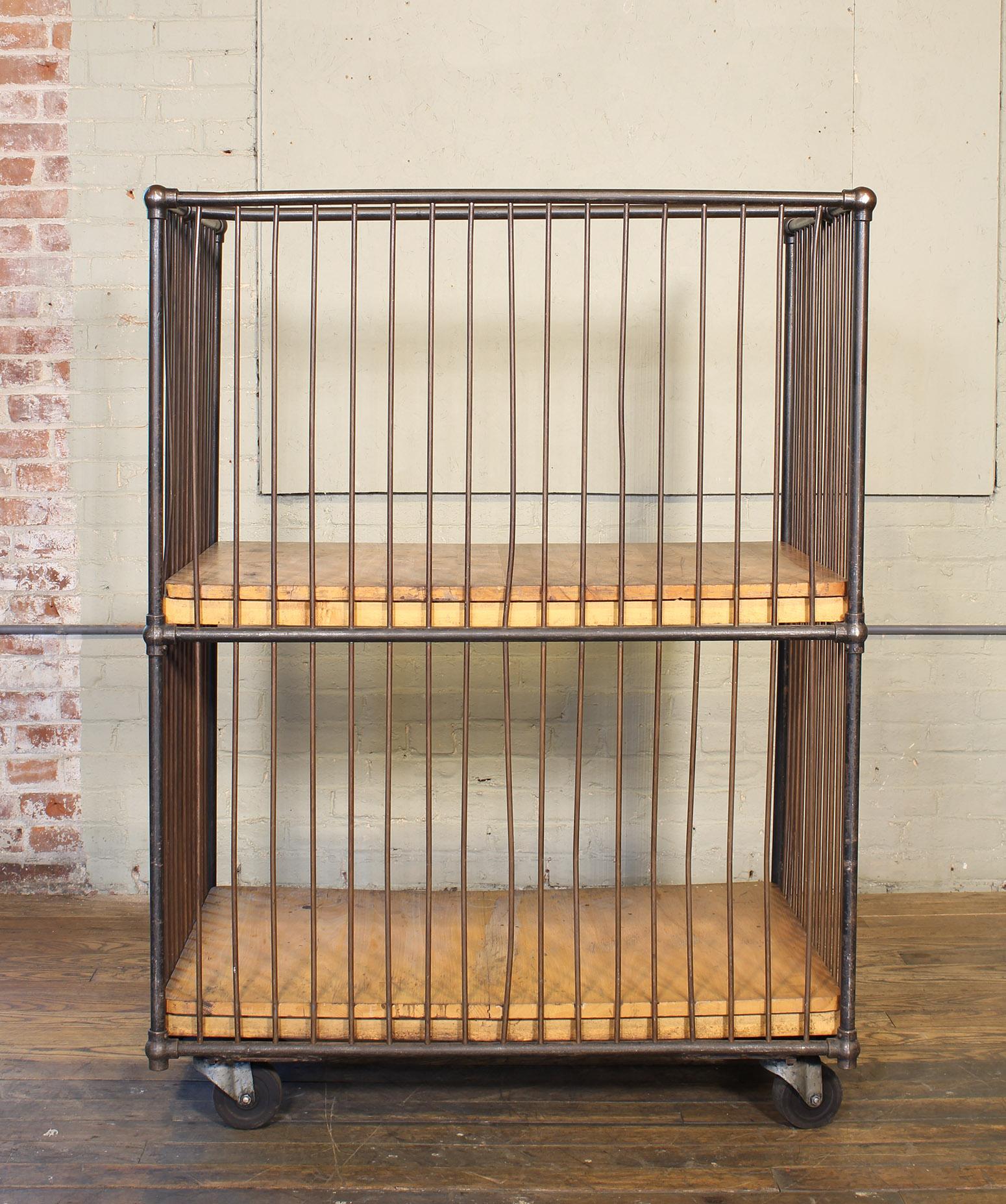 Vintage Industrial Rolling Bindery Cart - Wood and Steel Two-Tier 11