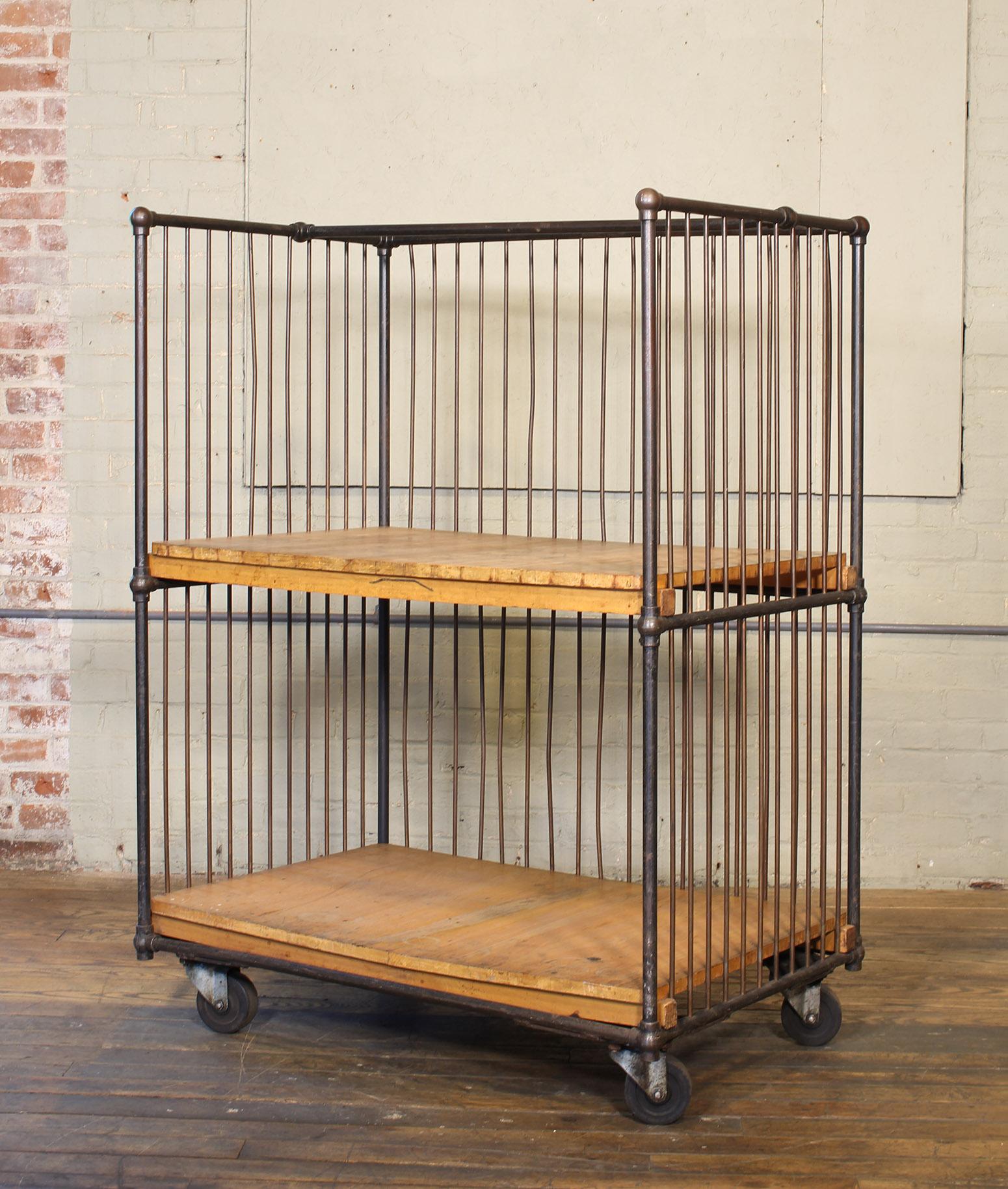 20th Century Vintage Industrial Rolling Bindery Cart - Wood and Steel Two-Tier  For Sale