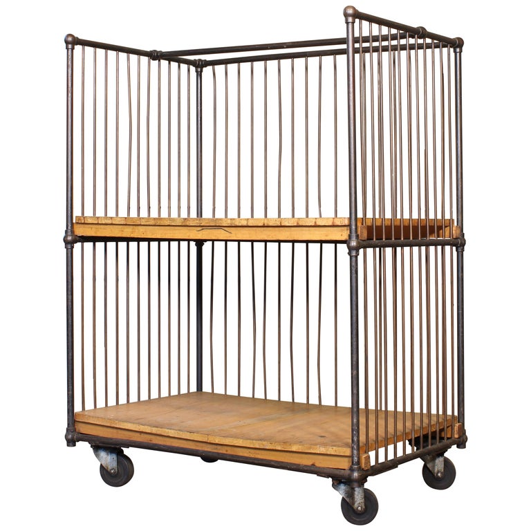 Vintage Industrial Rolling Bindery Cart - Wood and Steel Two-Tier