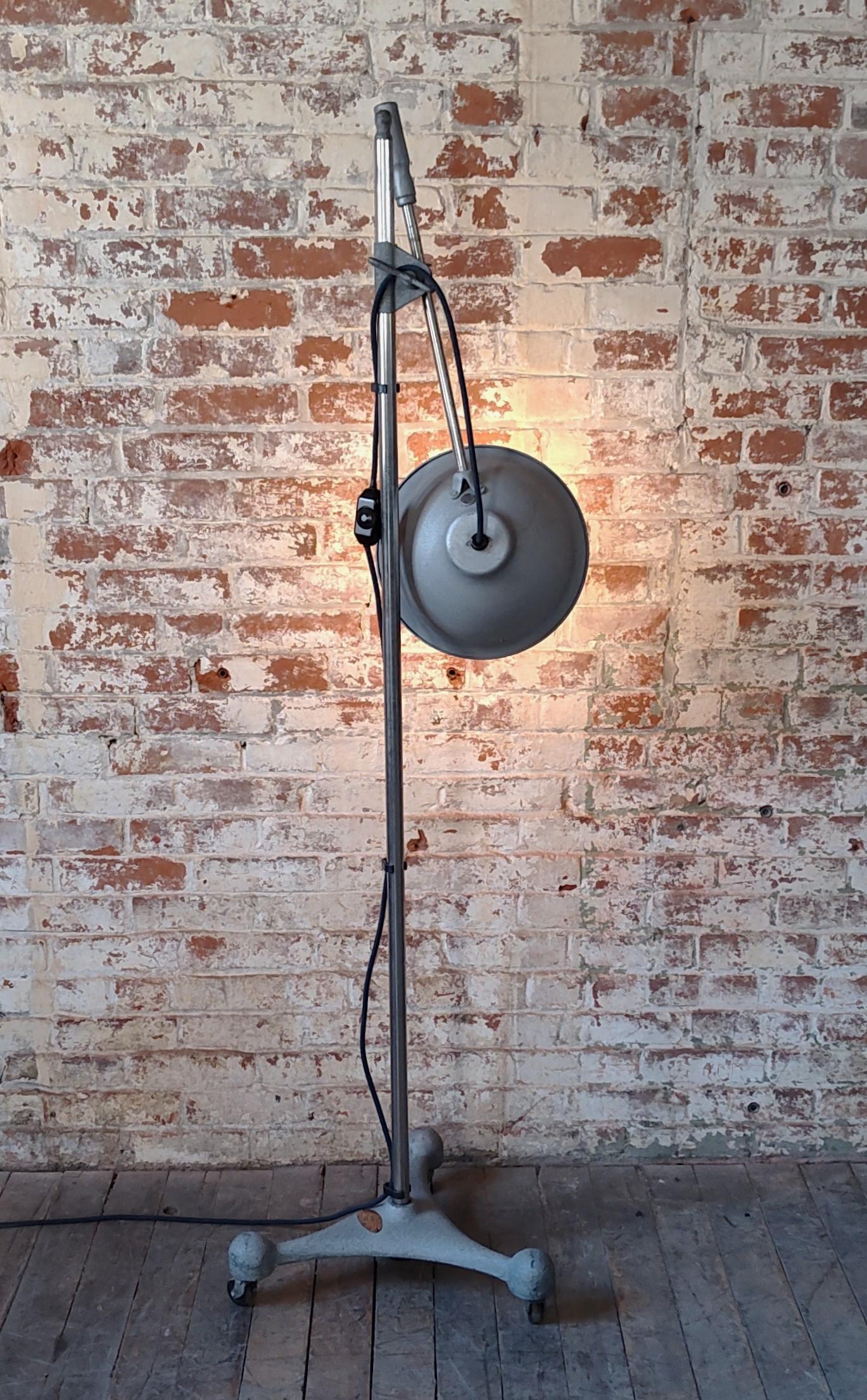 Cast Vintage Industrial Rolling Medical Floor Lamp For Sale