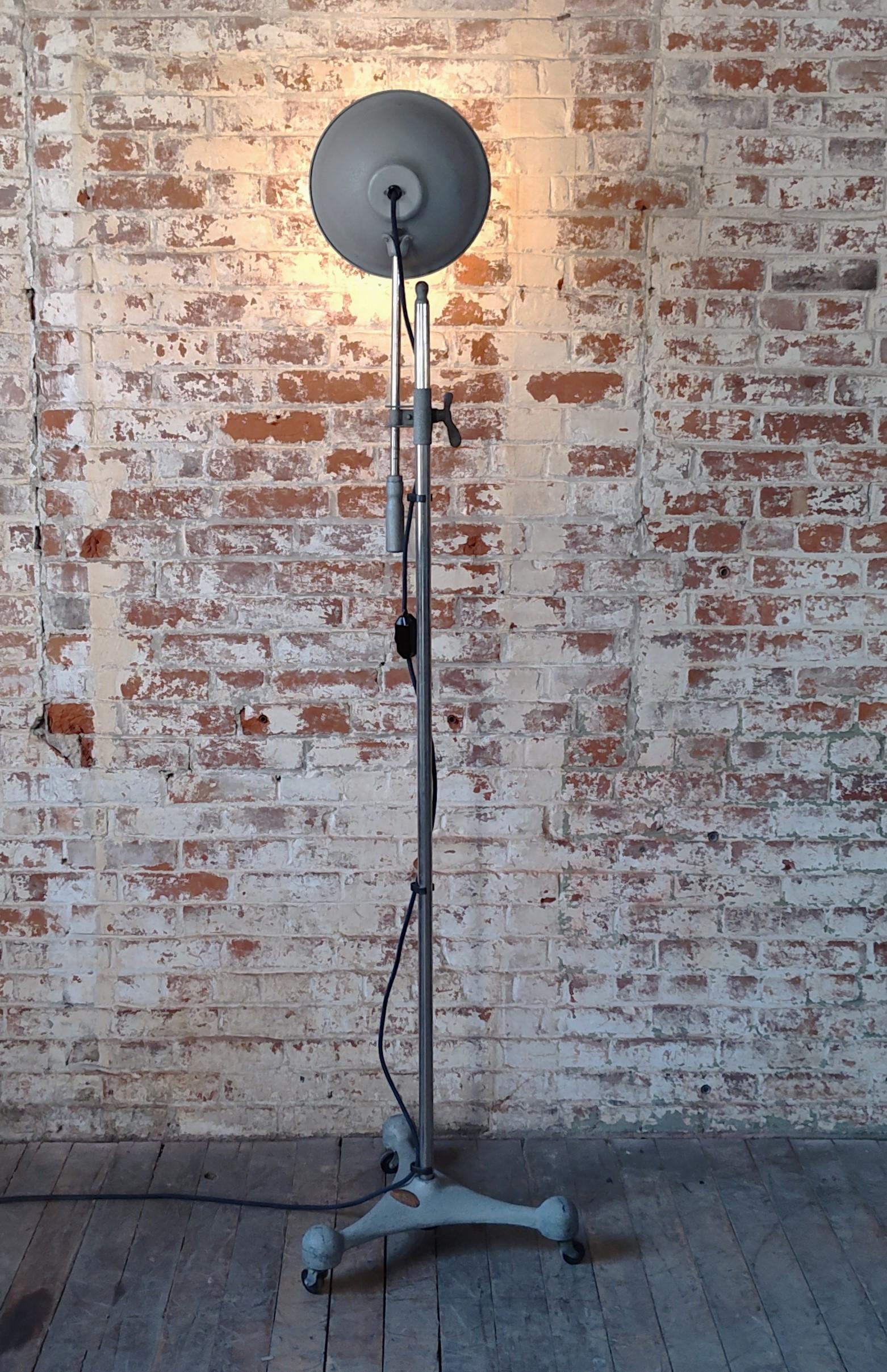 20th Century Vintage Industrial Rolling Medical Floor Lamp For Sale