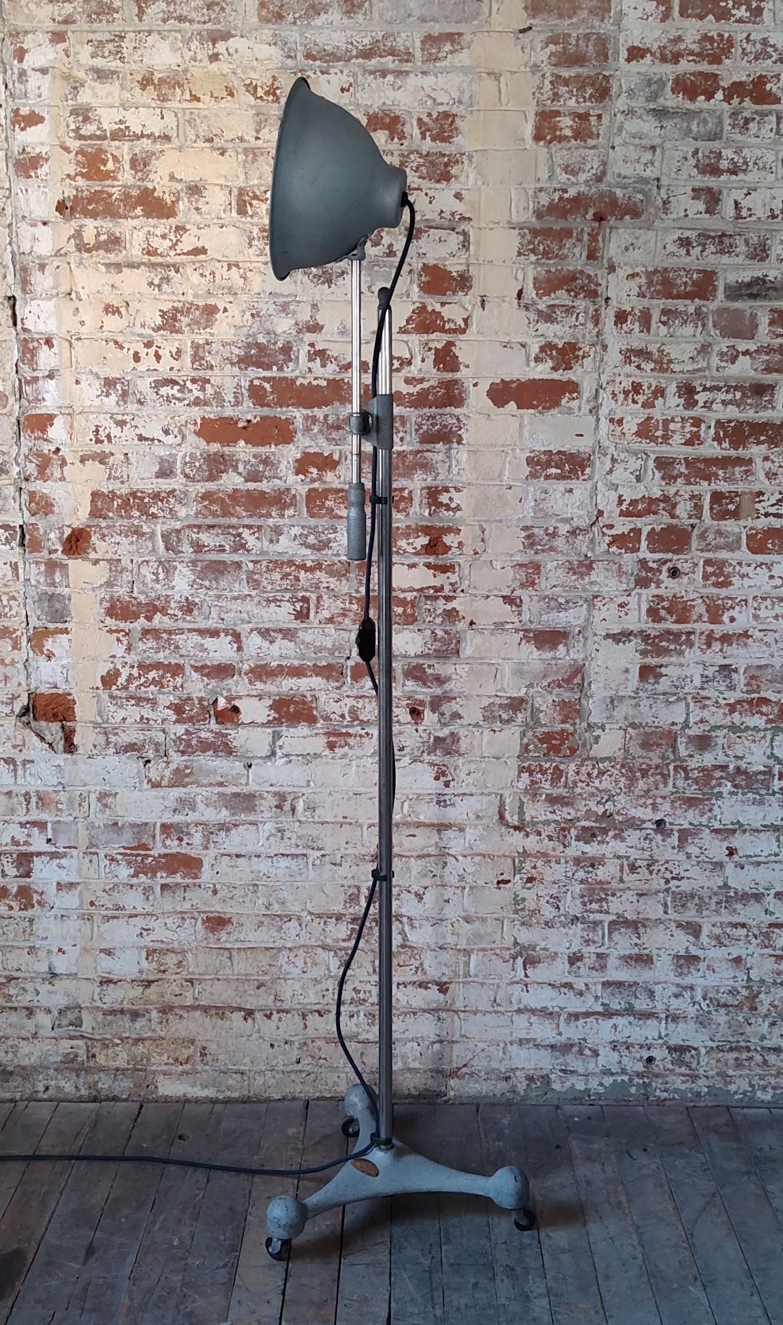 Steel Vintage Industrial Rolling Medical Floor Lamp For Sale