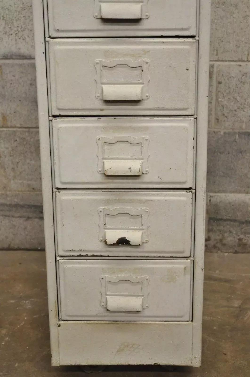 Vintage Industrial Rodante Metal Profundo Archivador Banker Carta Almacenamiento A siglo XX en venta