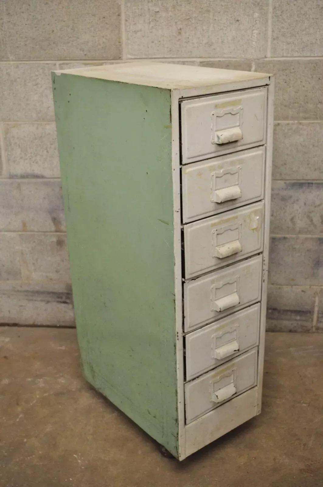 Vintage Industrial Rolling Steel Metal Deep File Cabinet Banker Letter Storage B 5