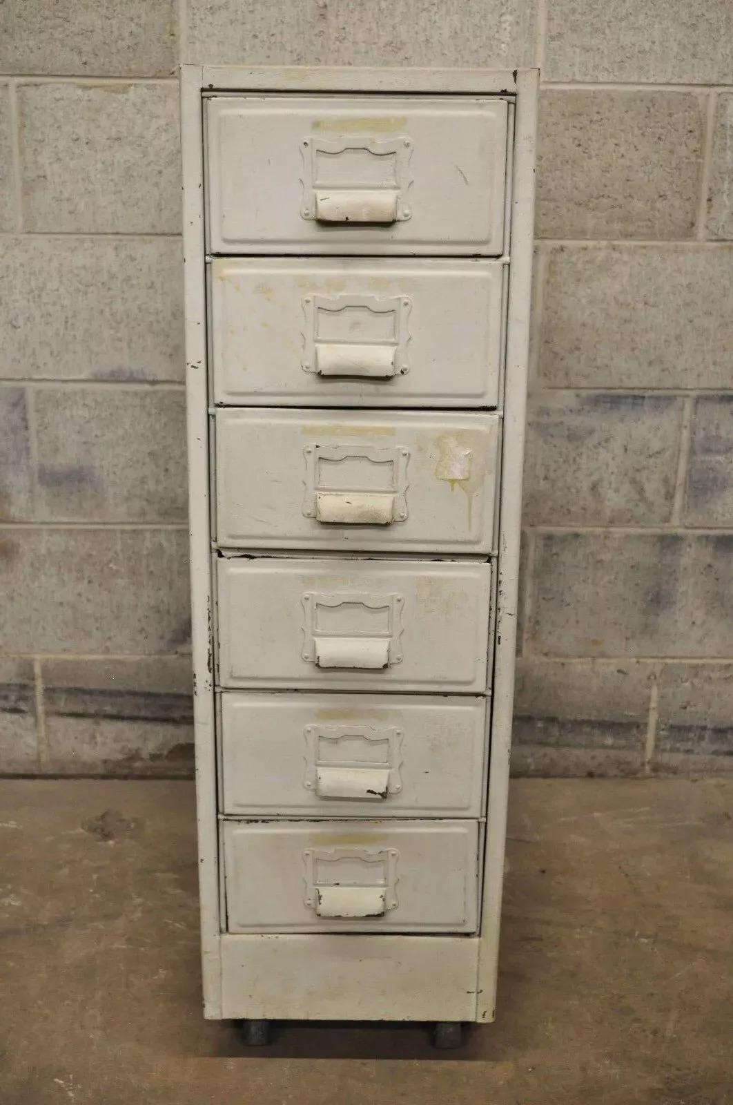 Vintage Industrial Rolling Steel Metal Deep File Cabinet Banker Letter Storage B 6