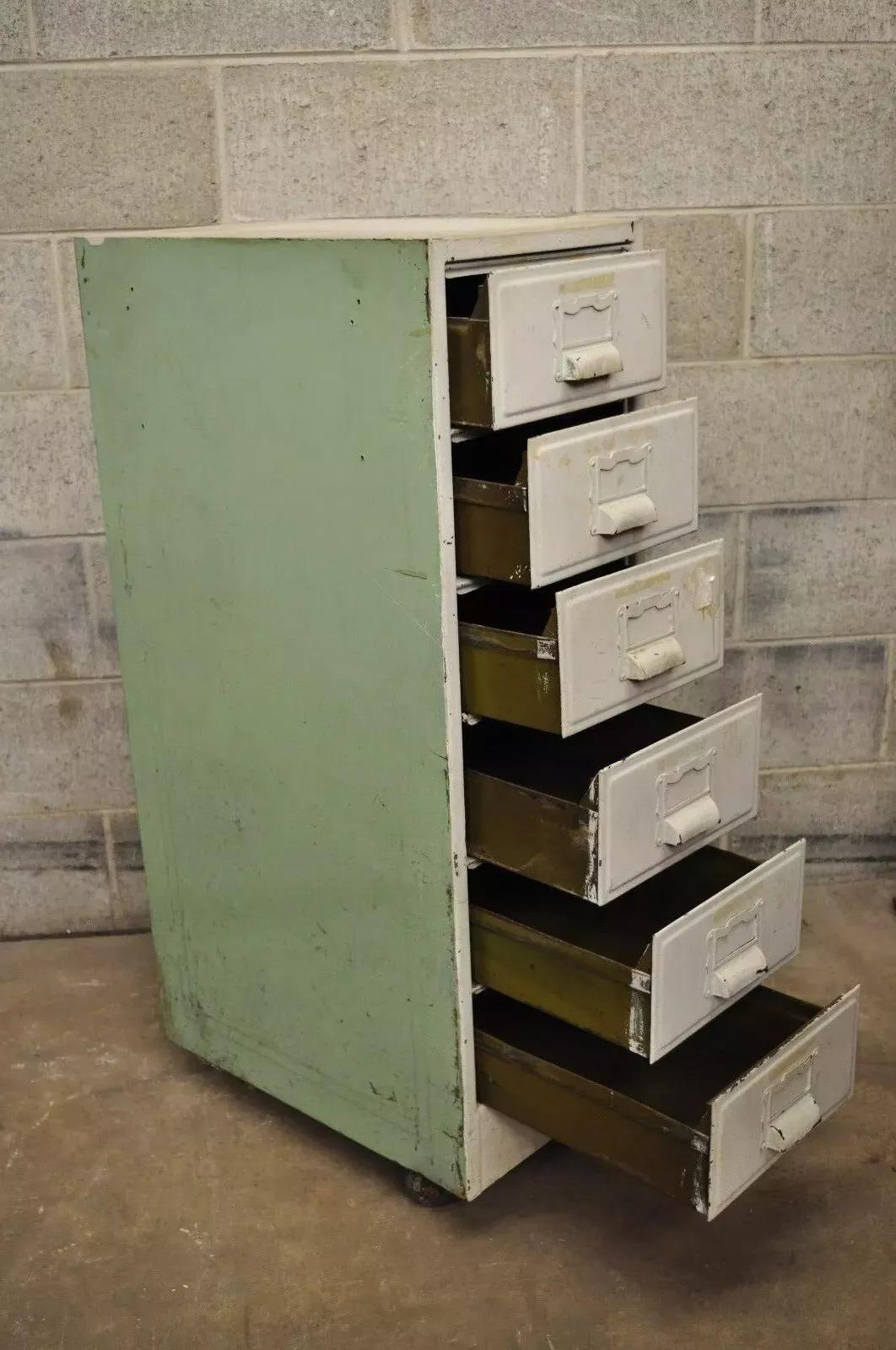 Unknown Vintage Industrial Rolling Steel Metal Deep File Cabinet Banker Letter Storage B