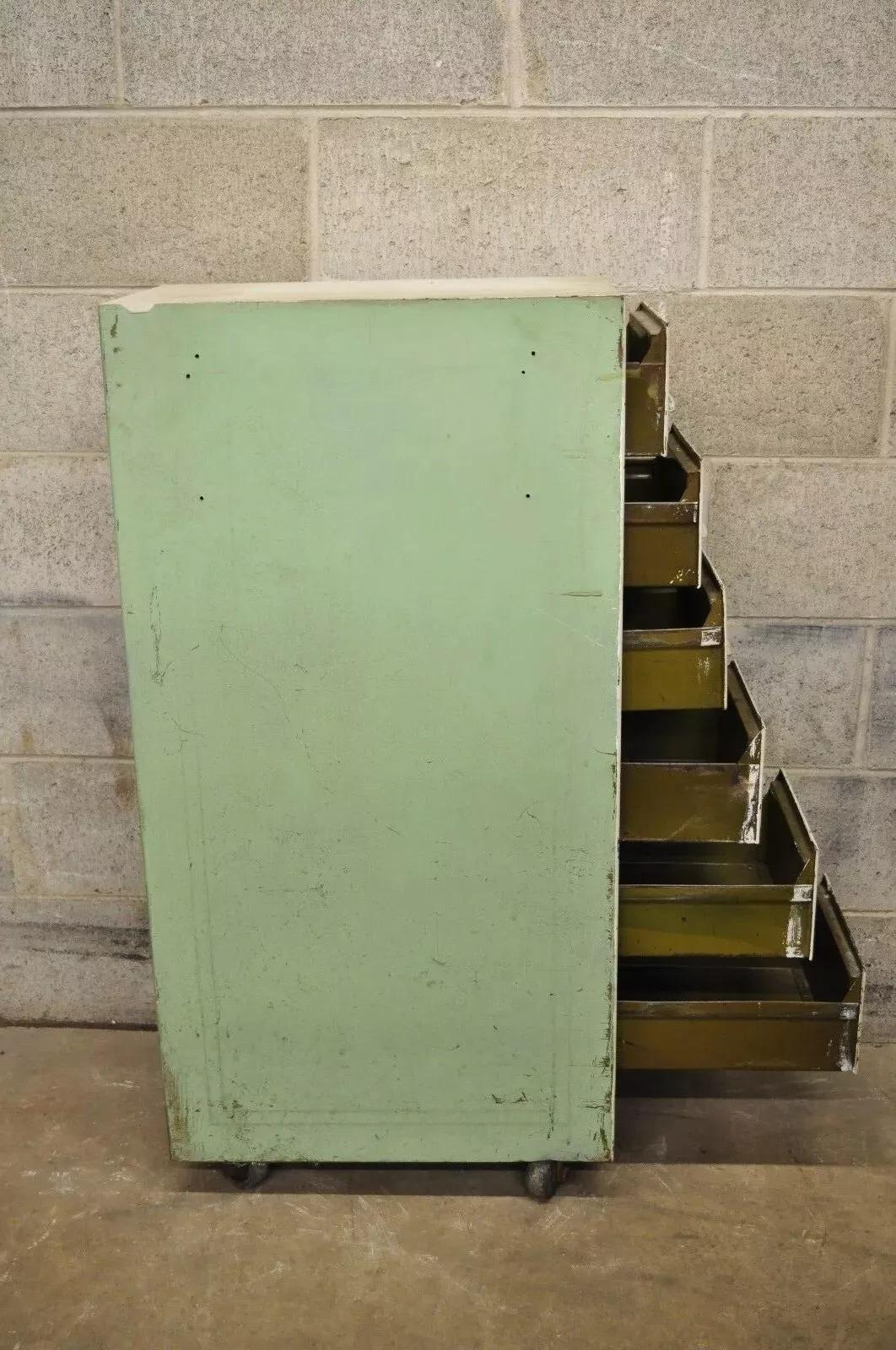 Vintage Industrial Rolling Steel Metal Deep File Cabinet Banker Letter Storage B 1