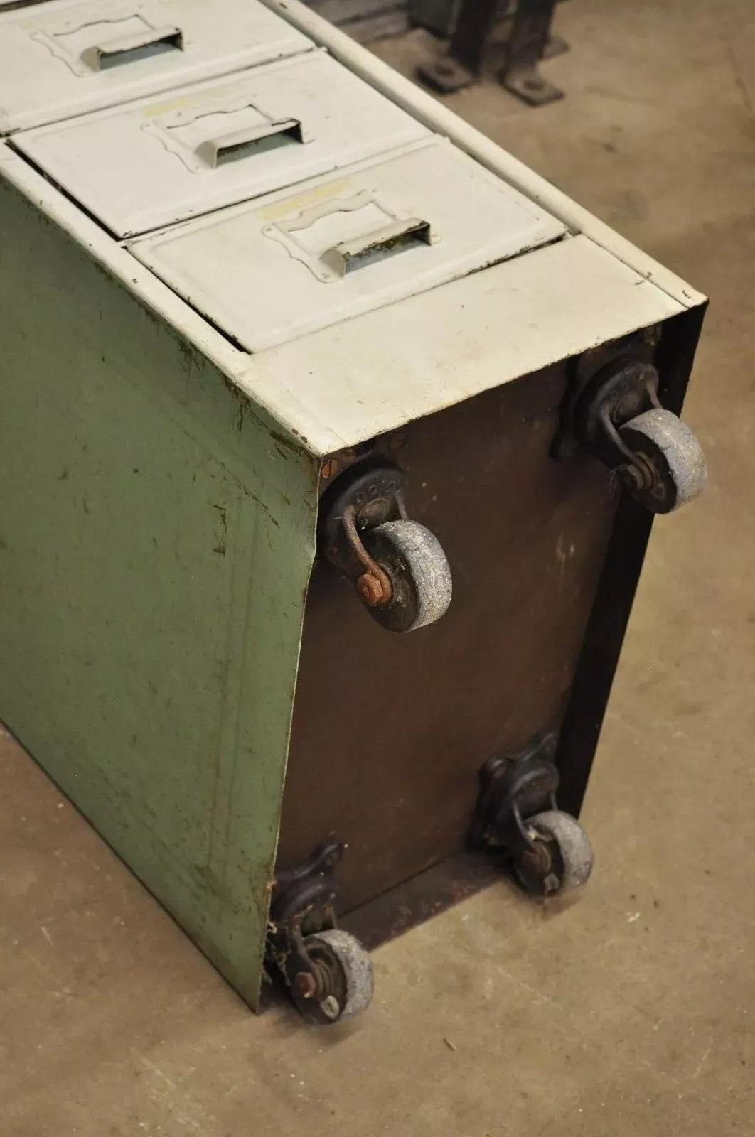 Vintage Industrial Rolling Steel Metal Deep File Cabinet Banker Letter Storage B 4