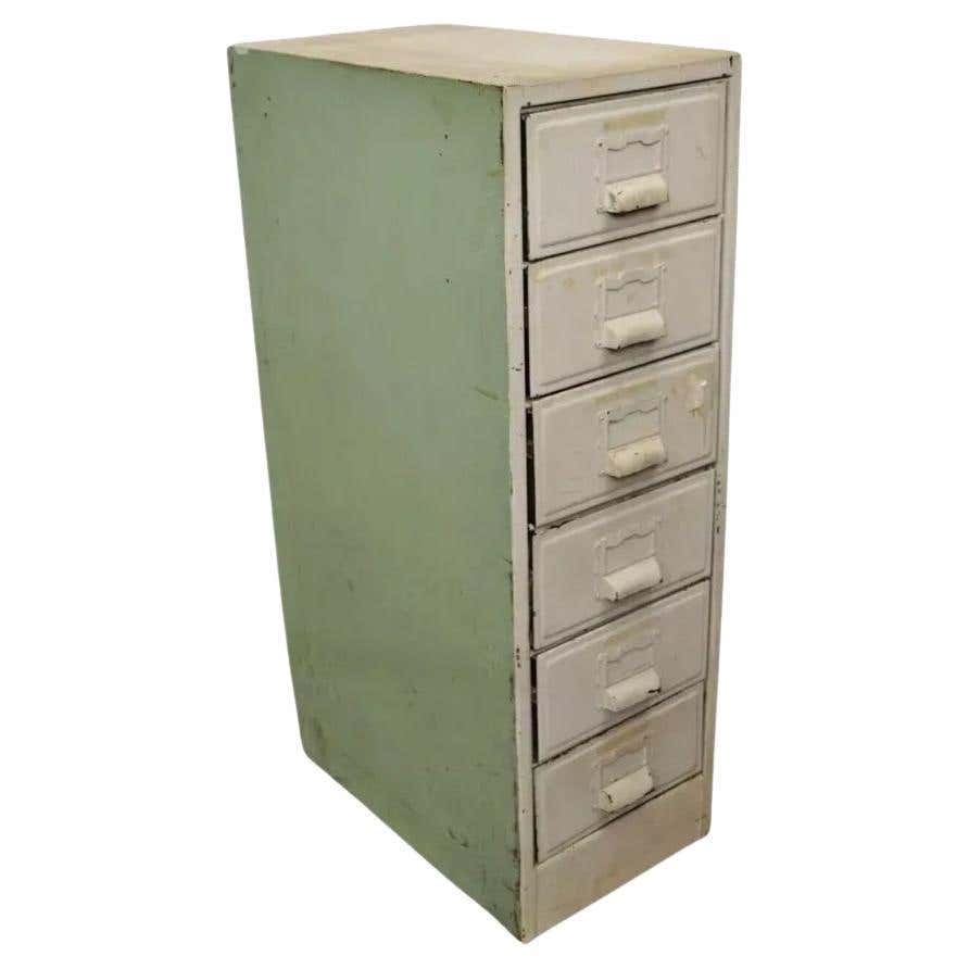 Vintage Army Green Steel Metal Industrial Narrow Stack File Cabinet by ...
