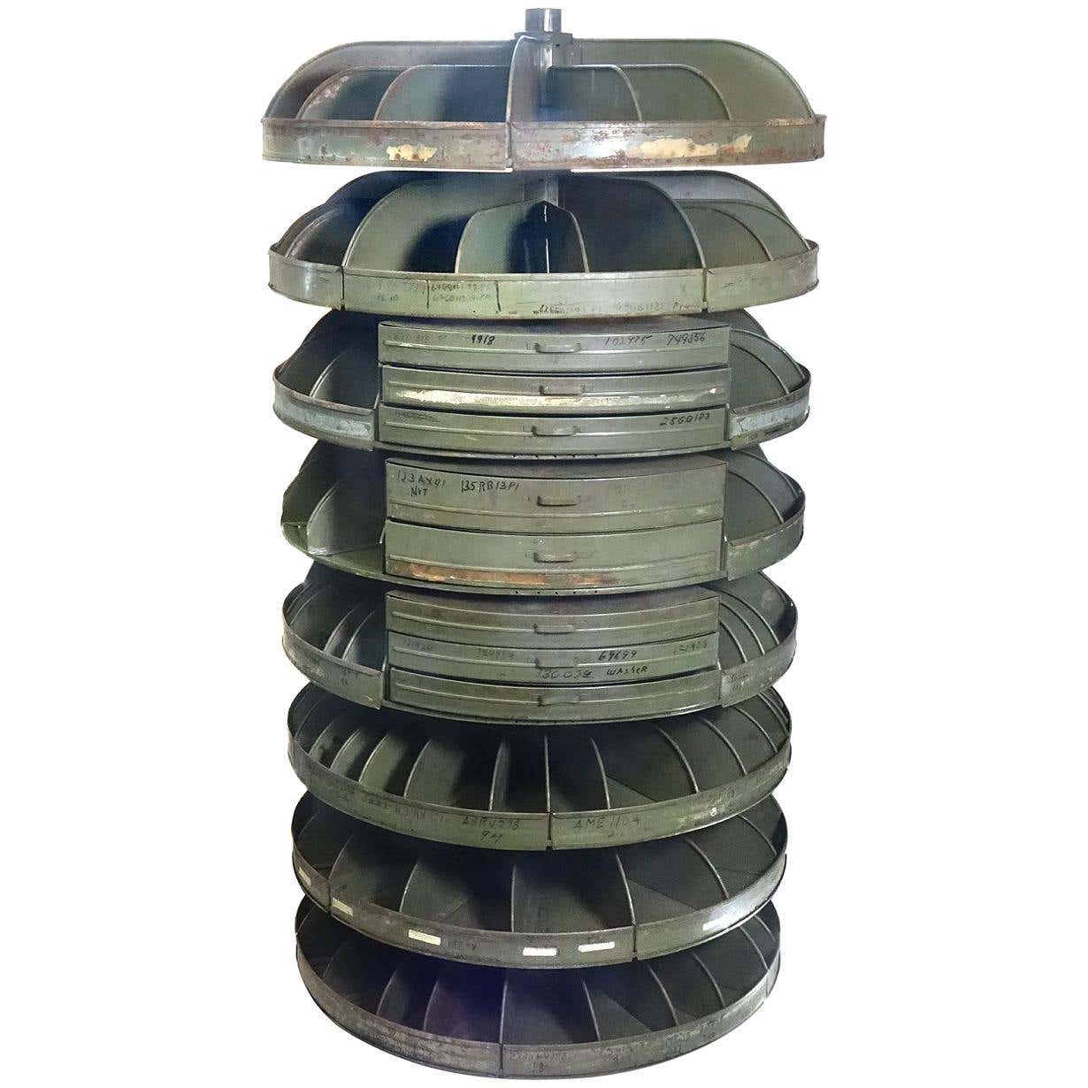 Vintage Industrial Rotating Storage Bin with Draws at 1stDibs